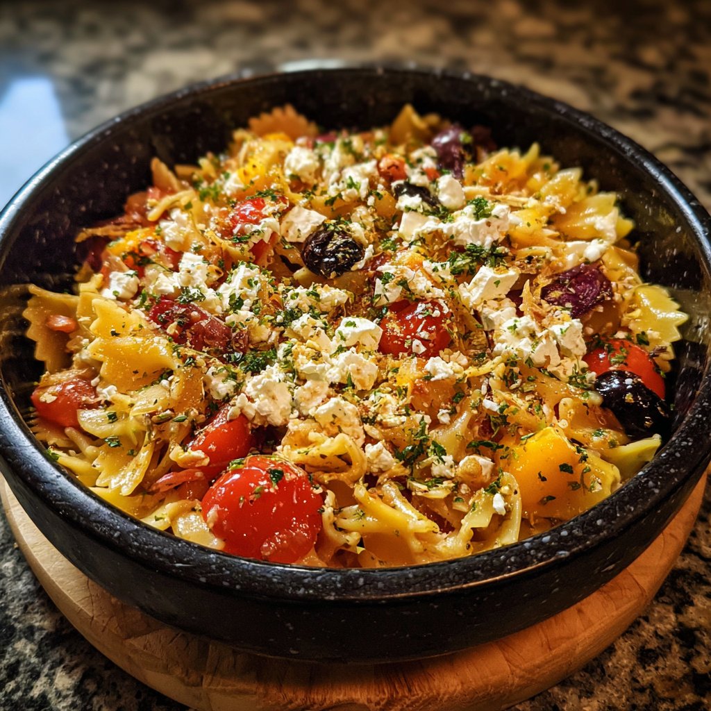 Mediterraner Nudelsalat Mit Feta