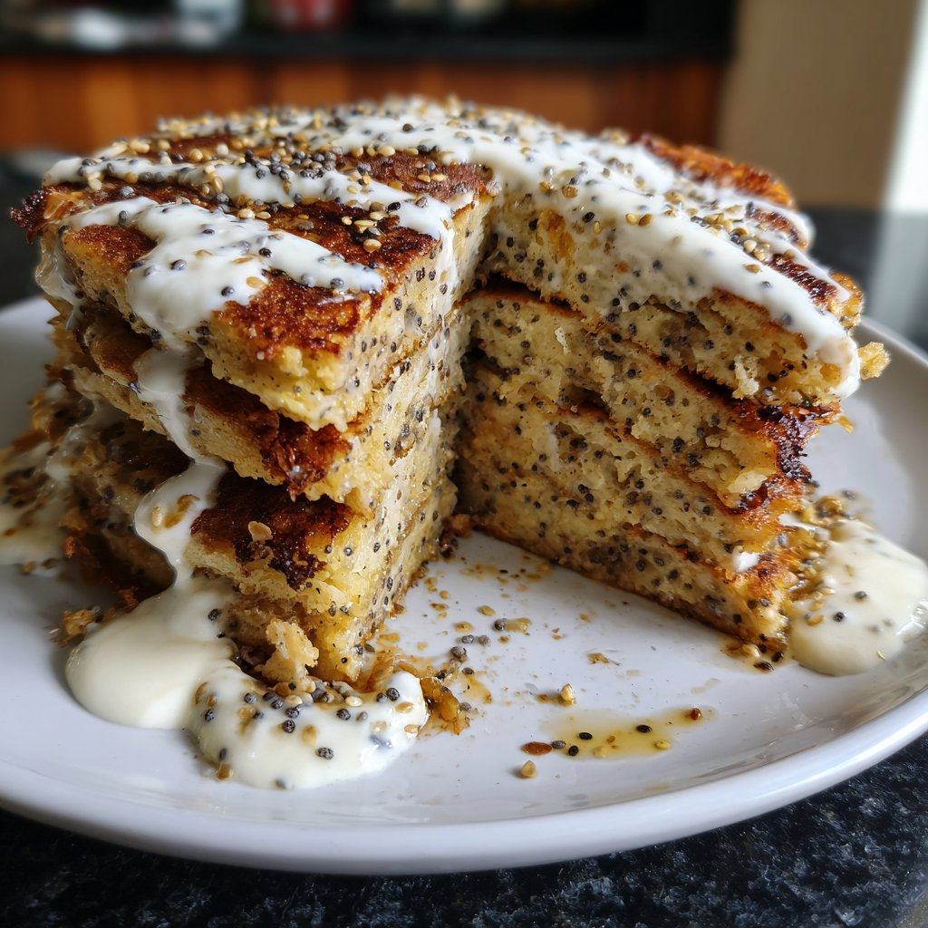 Pfannkuchen mit Mohn und Vanillequark
