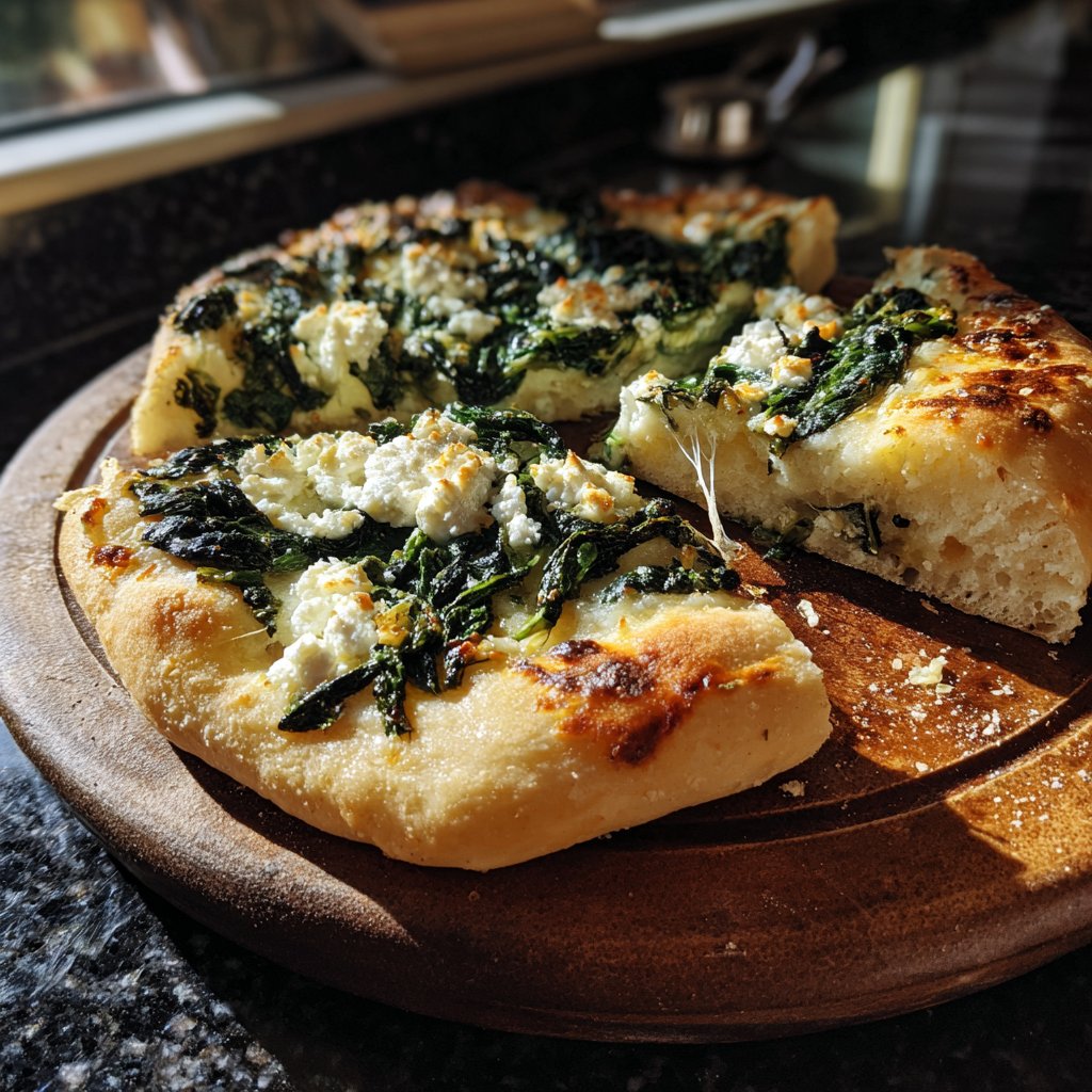 Pizza mit Spinat und Feta