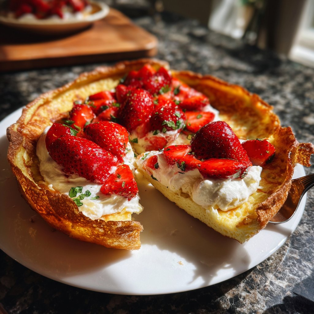 Pfannkuchen mit Quark und Erdbeeren