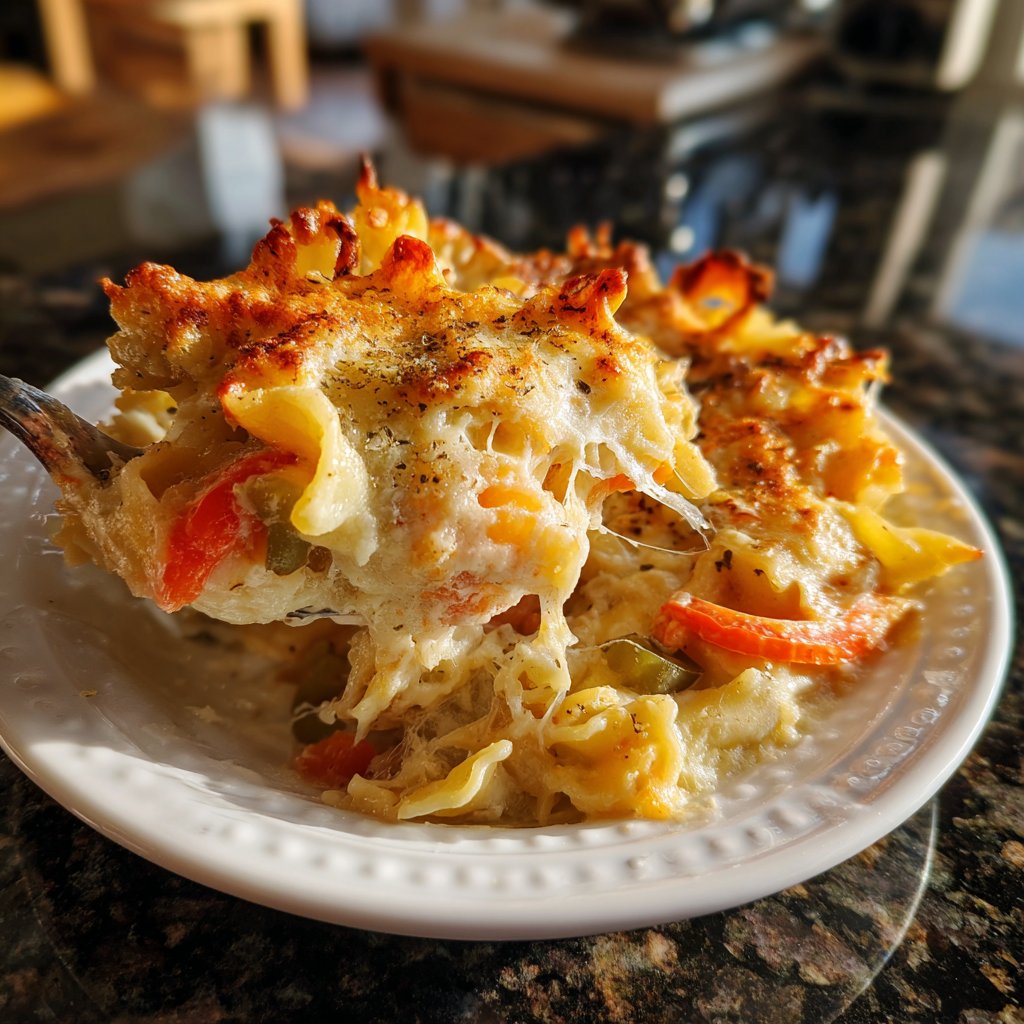 Vegetarischer Nudelauflauf mit Paprika